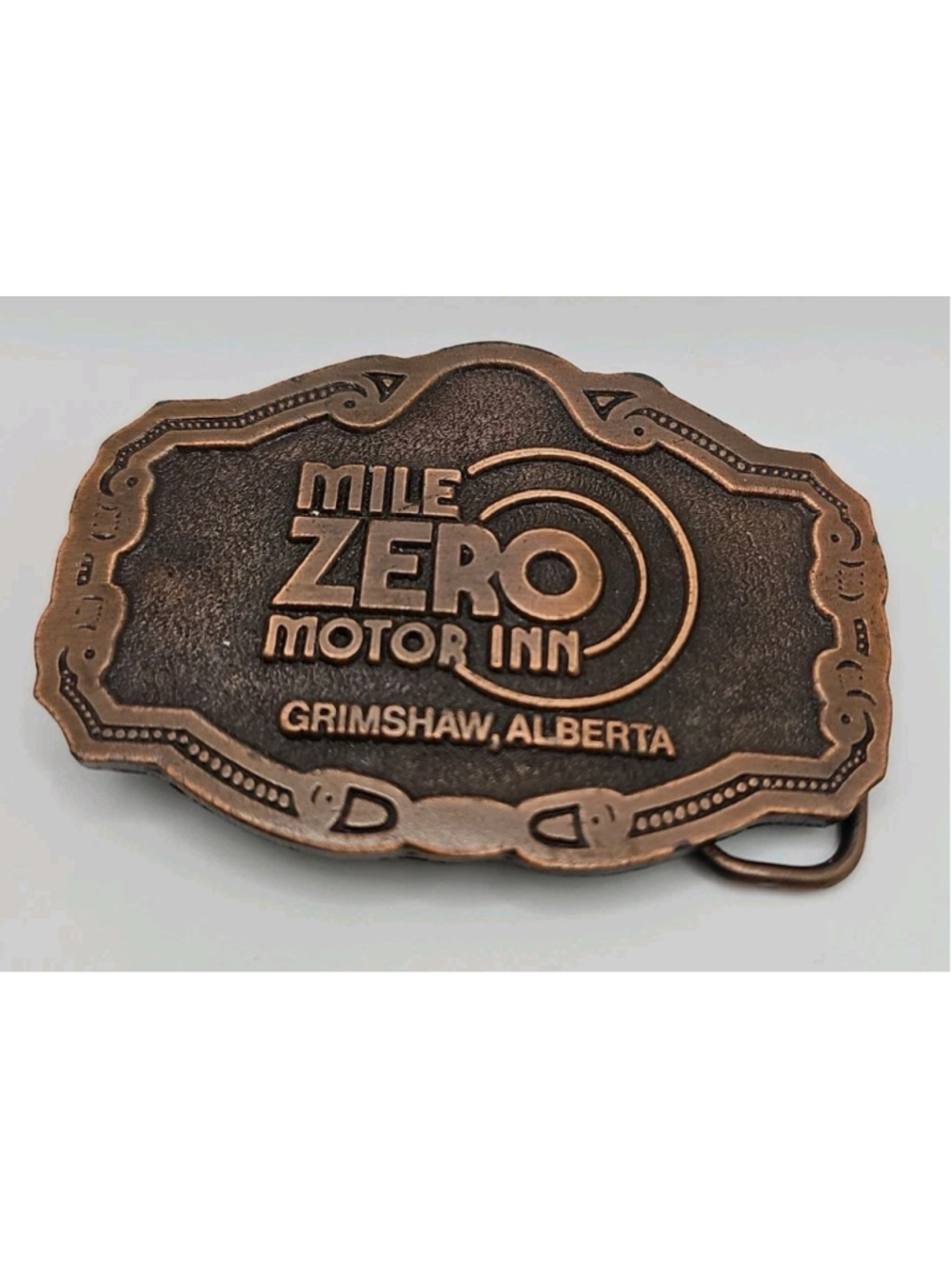 Vintage Mile Zero Motor Inn, Grimshaw, Alberta Belt Buckle Made In Canada